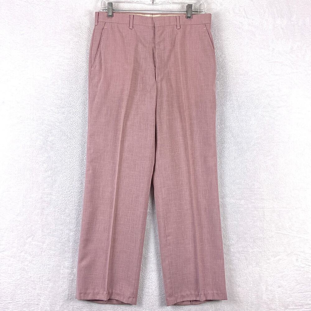 VTG Cambridge Classics Disco Pants 32M (31x30) Pink Mauve Rayon Pleated 70s USA